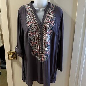 Embroidered Tunic Top of silky rayon.